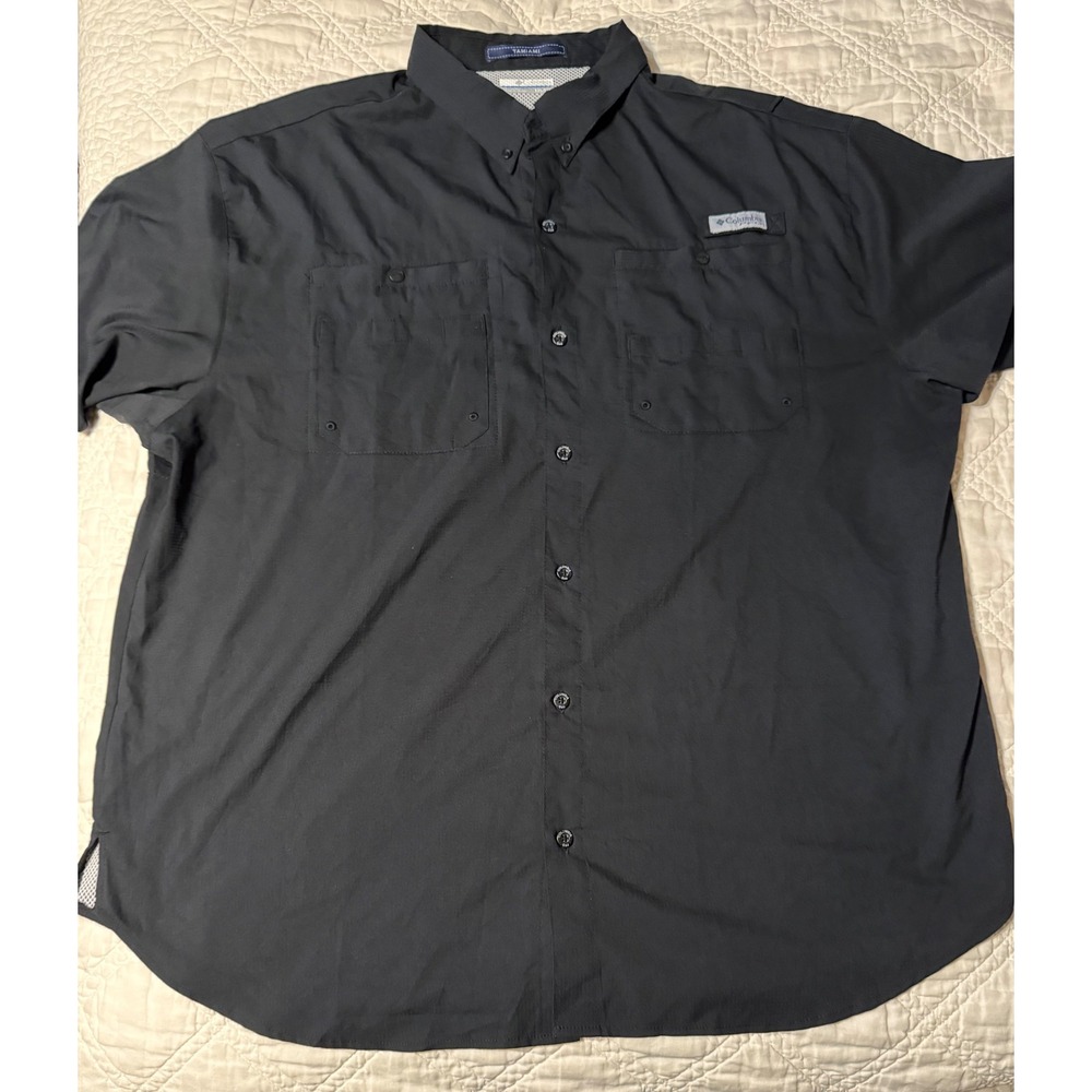 Columbia Fishing Shirt Mens XXL Black Tamiami PFG Short Sleeve Omni-Shade
